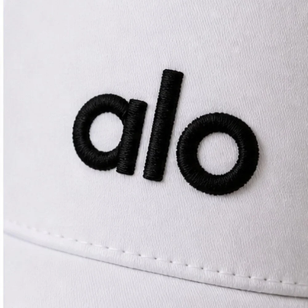 ALO Yoga White Black Pilates Mesh Trucker Cap Hat Logo